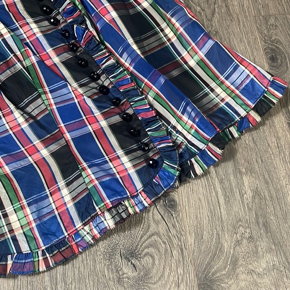 Vintage 1940’s/1950’s Black Plaid Tartan Taffetta Blouse with Ruffles & Buttons - Picture 10 of 14